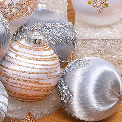 6PCS 6/8CM Christmas Balls Silk Sequin Christmas Ball Ornaments Xmas Hanging Tree Pendants 2024 Noel Navidad Decoration