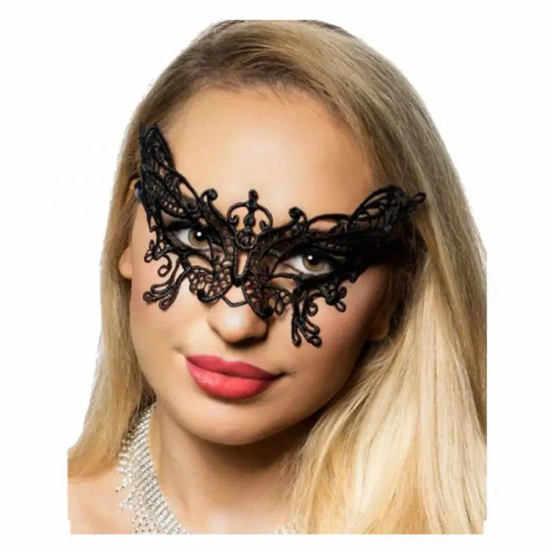 EtherealBe women's black lace masquerade mask with intricate butterfly design for elegant occasions