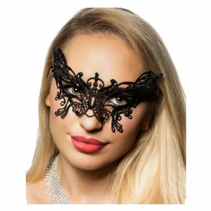 EtherealBe women's black lace masquerade mask with intricate butterfly design for elegant occasions