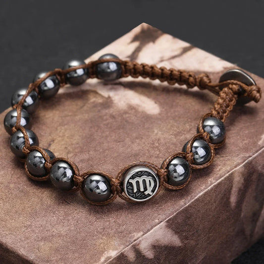12 Constellation Bracelet Stainless Steel Accessories Handmade Bracelet 8mm Hematite Beads Men's and Women's Bracelet Jewelry