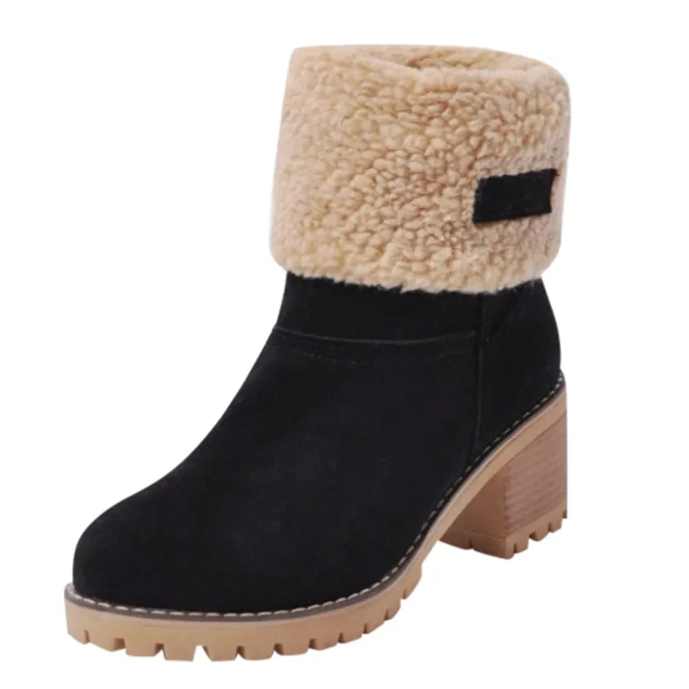 Winter Snow Boots for Women Warm Comfortable Women's Boots Mid-length Thick-heeled High-heeled Women's Cotton Shoes Botas Mujer