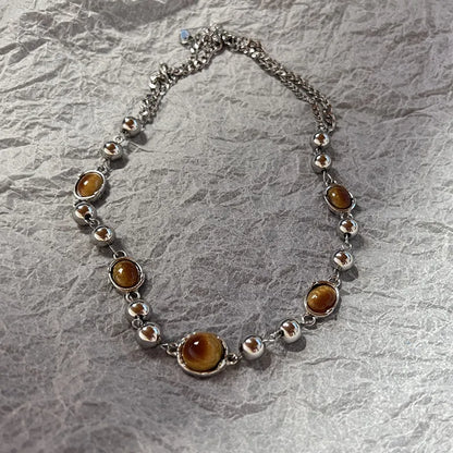 EtherealBe Y2K opal necklace for women with silver accents and warm-toned opal stones