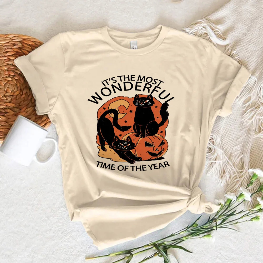 EtherealBe Halloween witch shirt women featuring playful cats and pumpkins with a festive quote