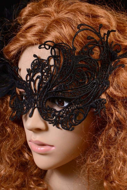 EtherealBe women's black lace masquerade mask with intricate designs for elegant costume parties