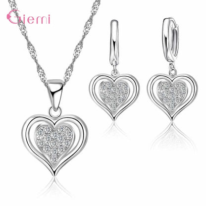 Hot Sale 925 Sterling Silver New Arrival Delicate Various Styles Peach Heart Shape Necklace Earrings Jewelry Sets For Women