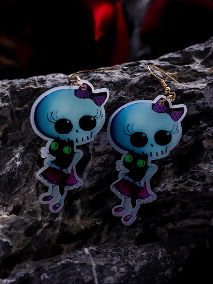 EtherealBe Halloween earrings for women featuring cute skeleton girls with black cats