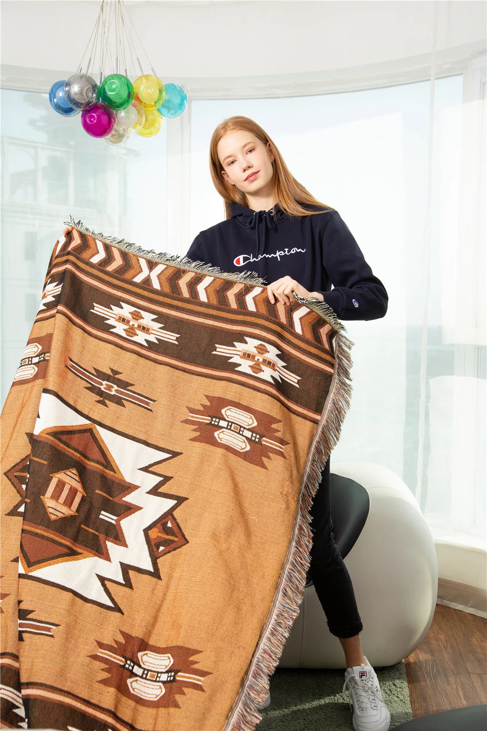 Retro Indian Style Thread Blanket Countryside Geometry Sofa Cobertor Hanging Tapestry Cotton Knitted Sofa Blanket for Bed Travel