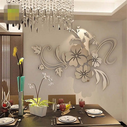 Hot Acrylic Mirror 3D Stickers Wall Sticker Diy Home Decoration Multi Piece Package Festival For Wall Modern Art Flower Sticker