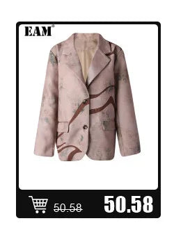 [EAM] Orange Big Size Casual Knitting Cardigan Sweater Lapel Long Sleeve Women New Fashion Tide Spring Autumn 2026 1DJ3315