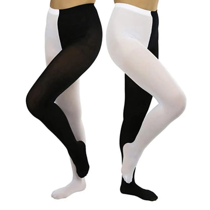 Two-toned Halloween tights for women in black and white for festive costumes