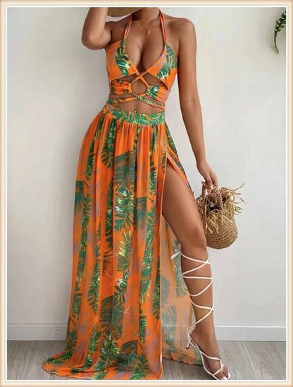 3 Pieces Tie Dye Cross Bikini 2025 Women Sexy Halter Swimsuit & Cover Up Pants Swimwear Bathers Bathing Swimming Suit Beachwear