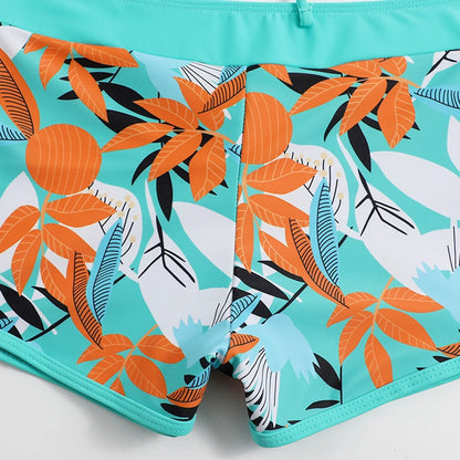 Women's Paneled Printed Swimsuit Ladies Fashion Sexy Split Boxer High Waist Swimsuit Two-Piece Set V-Neck Bathing Suits Female