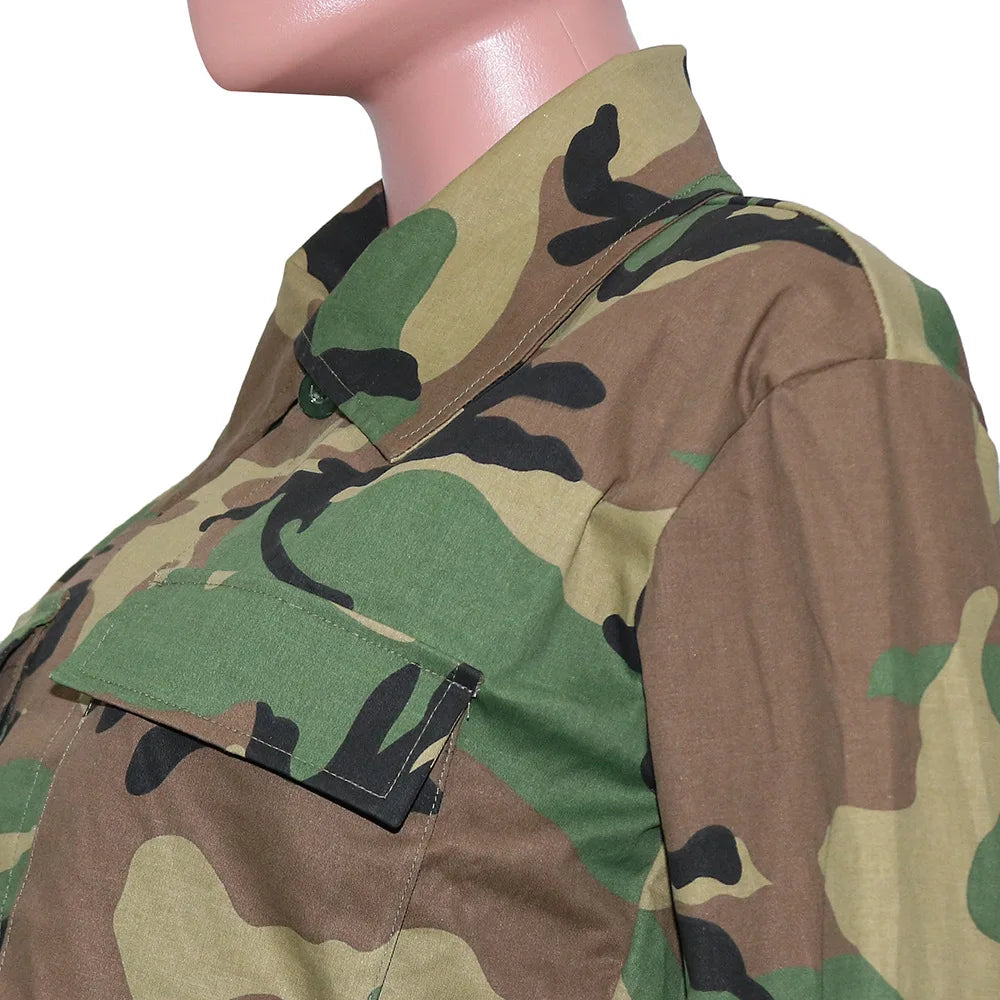 Women's Clothes Coats Casual Fashion Camouflage Print Large Pocket Lapel Long Sleeve Short Jacket for Women