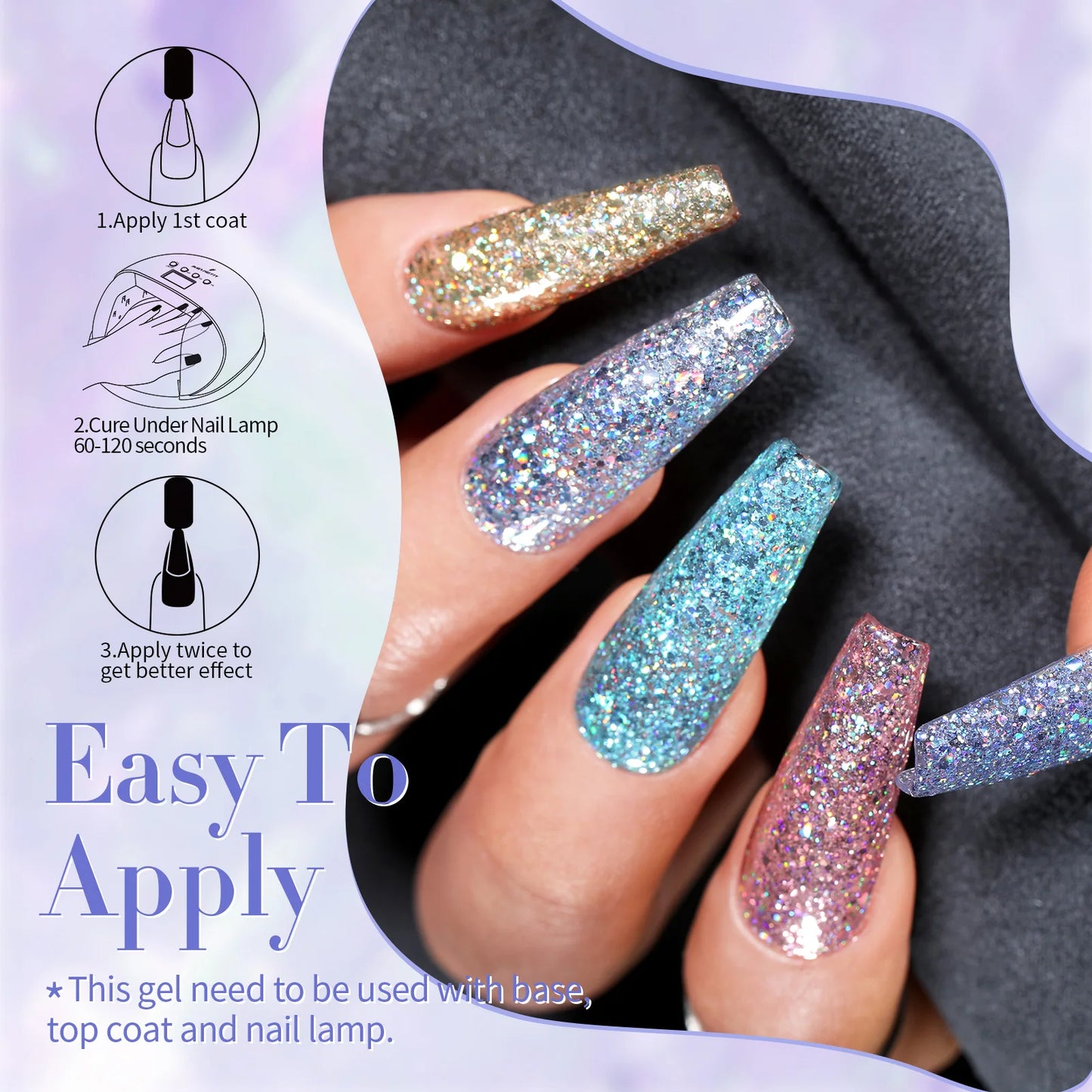 BORN PRETTY 7ml Glitter Gel Nail Polish Set Sparkly Shiny Gold Silver Pink Glitter Gel Polish Kit Winter Christmas Gift Box