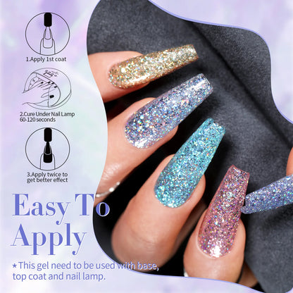 BORN PRETTY 7ml Glitter Gel Nail Polish Set Sparkly Shiny Gold Silver Pink Glitter Gel Polish Kit Winter Christmas Gift Box