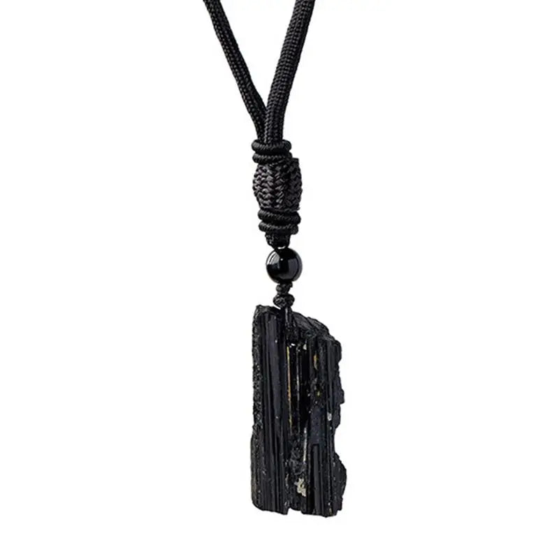 1pc Fashion Crystal Gem Healing Stone Black Tourmalines Stone Pendant Necklace Natural Raw Stone Necklace