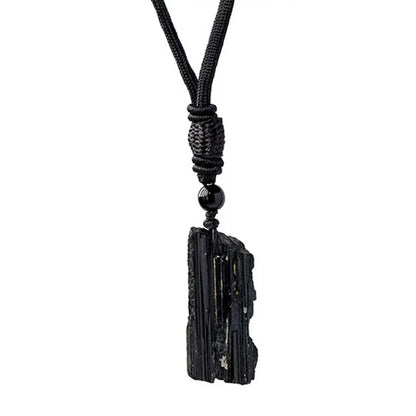 1pc Fashion Crystal Gem Healing Stone Black Tourmalines Stone Pendant Necklace Natural Raw Stone Necklace