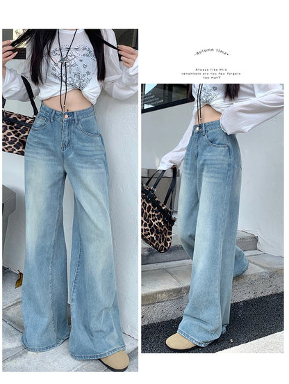 Women's Jeans Denim Pants 2025 Euramerican High Waist Girl Style Jean Trousers Colorful Straight Leg Wide Leg Pants