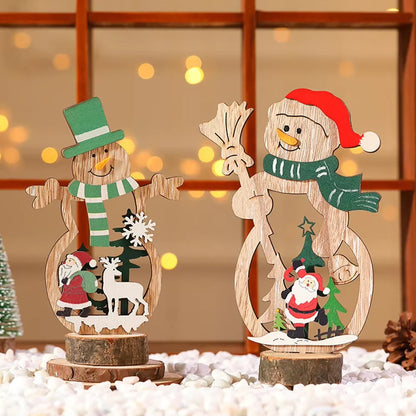 Christmas Decoration DIY Wooden Crafts Creative Ornaments Santa Claus Snowman Reindeer Christmas Desktop Decoration Gifts