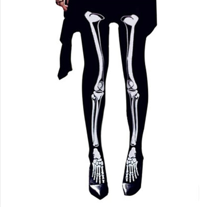 EtherealBe women's skeleton tights for Halloween featuring a realistic bone design on black fabric