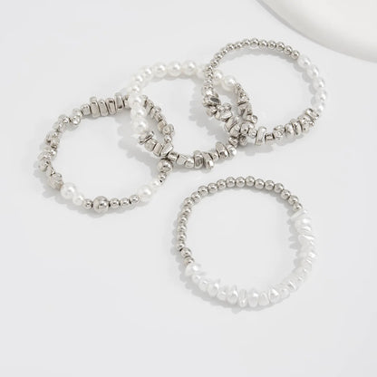 4pcs/set Fashion Bracelets For Women New Vintage Irregular CCB Beads Imitation Pearl Chain Jewelry Valentine's Gift B068