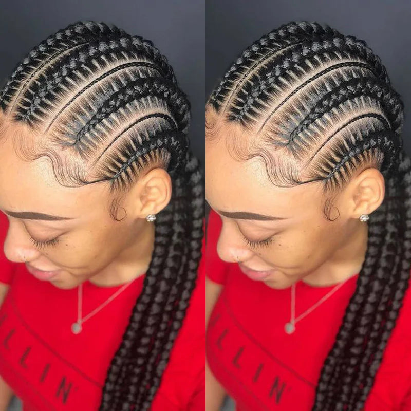 36 Inches Cornrows Braided Wigs Synthetic Full Lace Wig For Black Women Jumbo Braided Wigs Lace Frontal Faux Locs Box Braids Wig