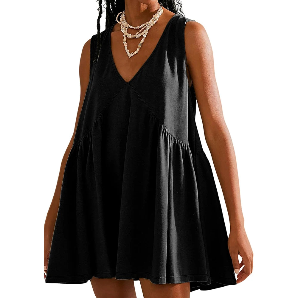 Womens Summer Sleeveless Mini Dress Casual Loose V Neck Sundress with Pockets 2025