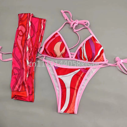 Luxury Design Women's Black Red Scarf Bikini Sets Letter Signature Logo Beachwear Designer Brand Lady Headband Swimsuit Swimwear