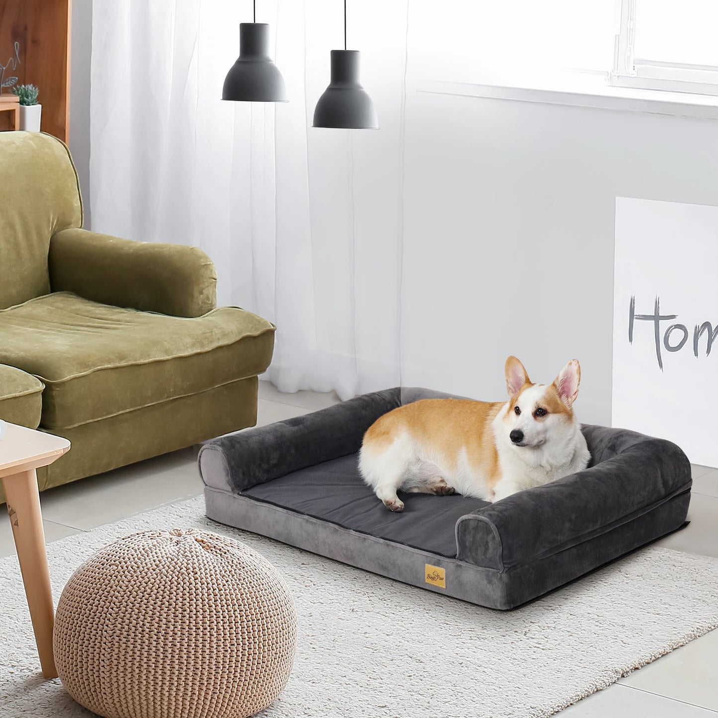 Extra Large Cozy Sofa-type Dog Bed Sponge Foam Base Pet Crate Bed Couch Bedding with Bolster, Waterproof Cover