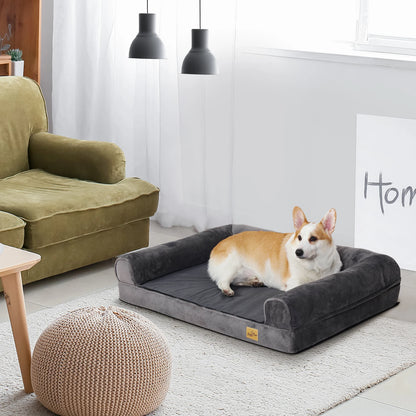 Extra Large Cozy Sofa-type Dog Bed Sponge Foam Base Pet Crate Bed Couch Bedding with Bolster, Waterproof Cover