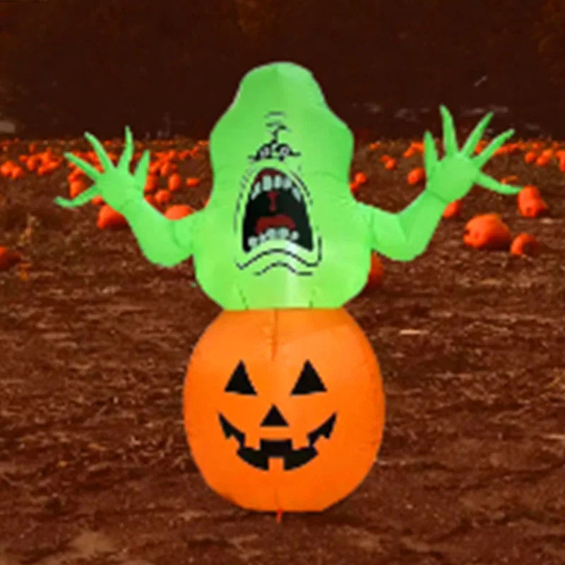 5FT Halloween Inflatable Toy Green Headed Ghost Pumpkin Inflatable Air Model 1.5m Inflatable Air Model Courtyard Decoration Prop