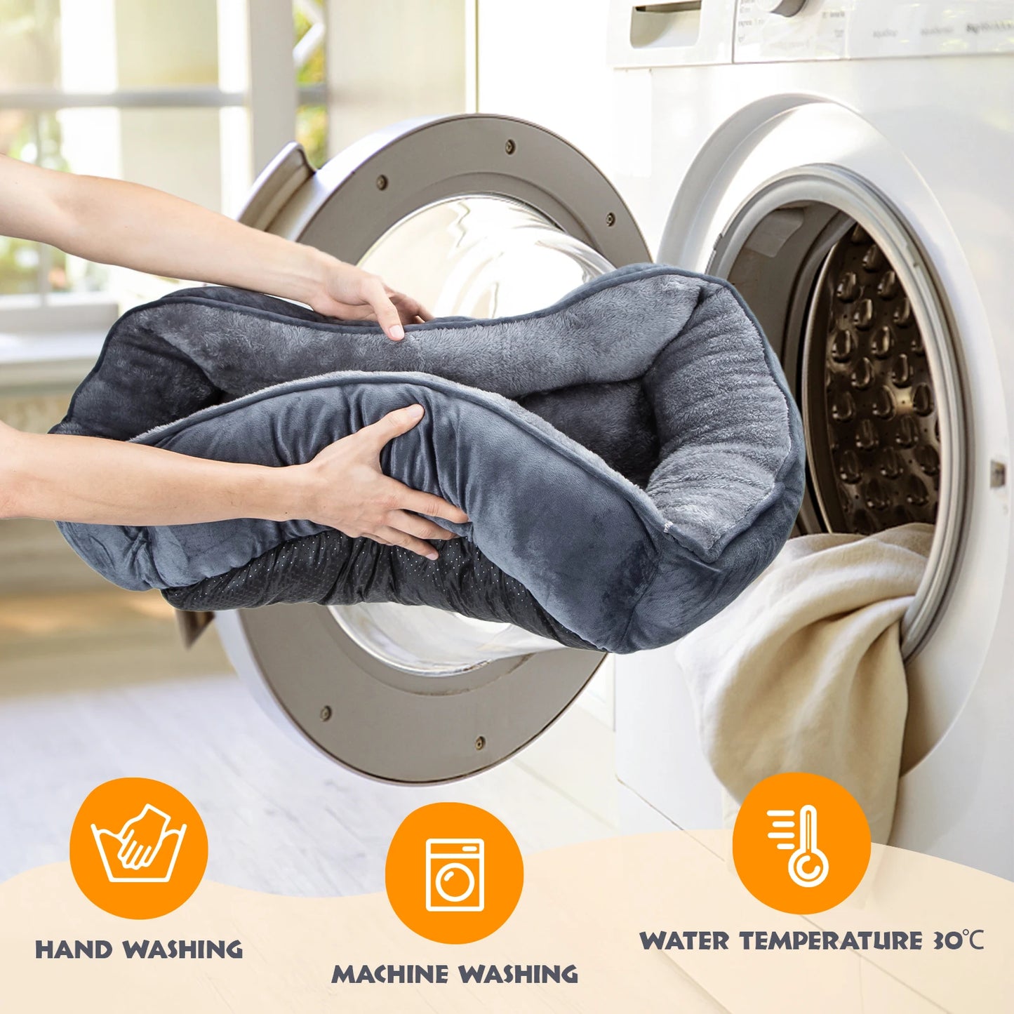 Dog Bed, Washable Dog Bed, Non-slip Medium Dog-Bed with Super Soft Fiber Fill