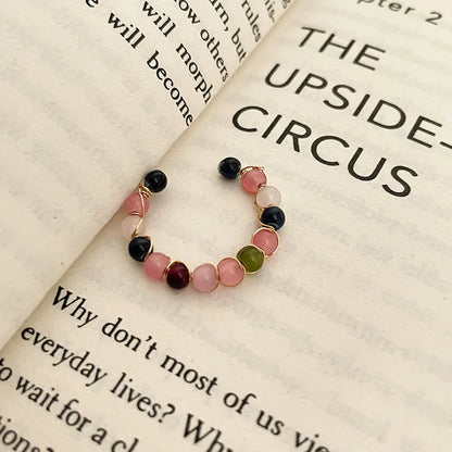 Natural Stone Rainbow Rings Fashion Retro Handmade Metal Wire Winding Beaded Open Adjustable Ring Female Charm Jewelry Gifts