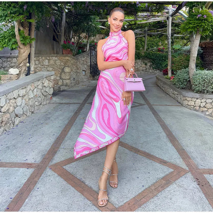 Geometric Print Cape Women's Set Loose Batwing Sleeve Top Flowy Maxi Skirt 2025 Summer Elegant Suit Holiday Fashion Lady Sets