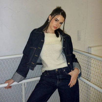 Denim Skirt Women Set Casual Long Sleeve Lapel Pocket Button Jacket Pleated Min Skirts 2025 Spring Summer Lady Suit