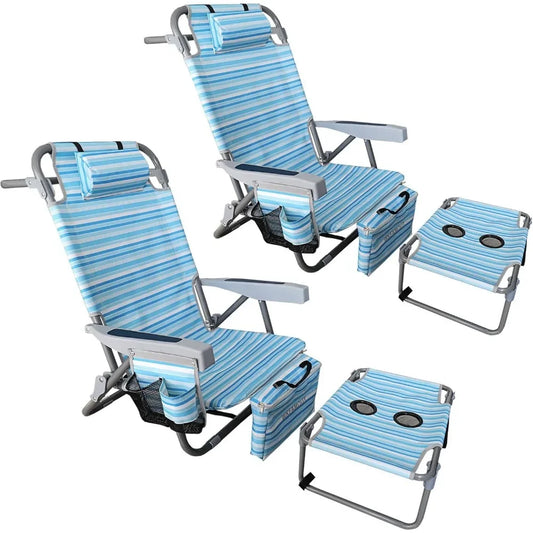 Backpack Folding Beach Chairs Set of 2 for Adults Heavy Duty 350Ibs with Camping Table Portable Lay Flat Beach Chair