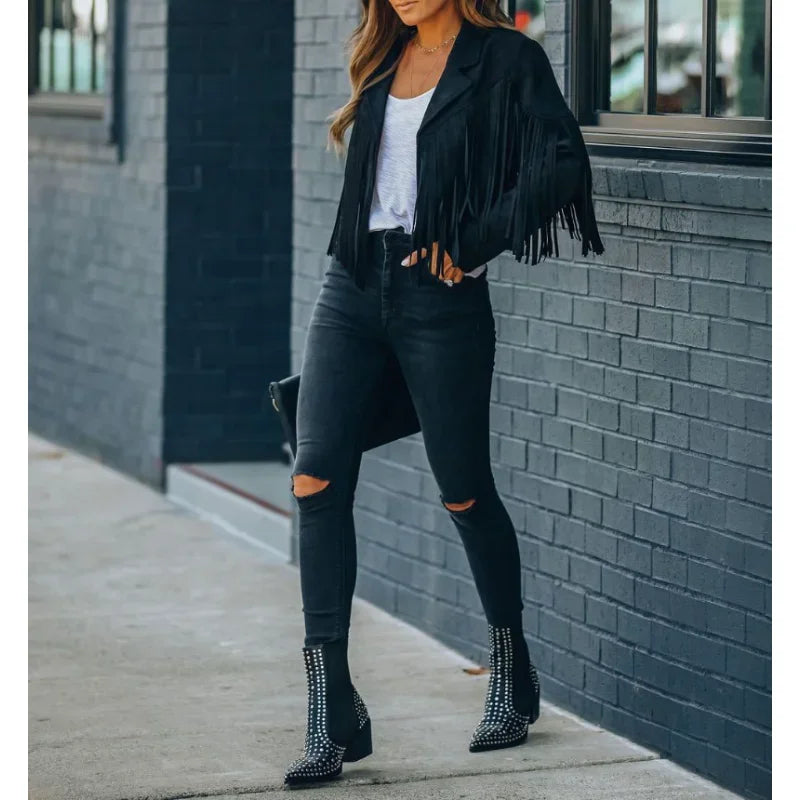 EtherealBe Fringe Suede Jacket with Tassels for Women