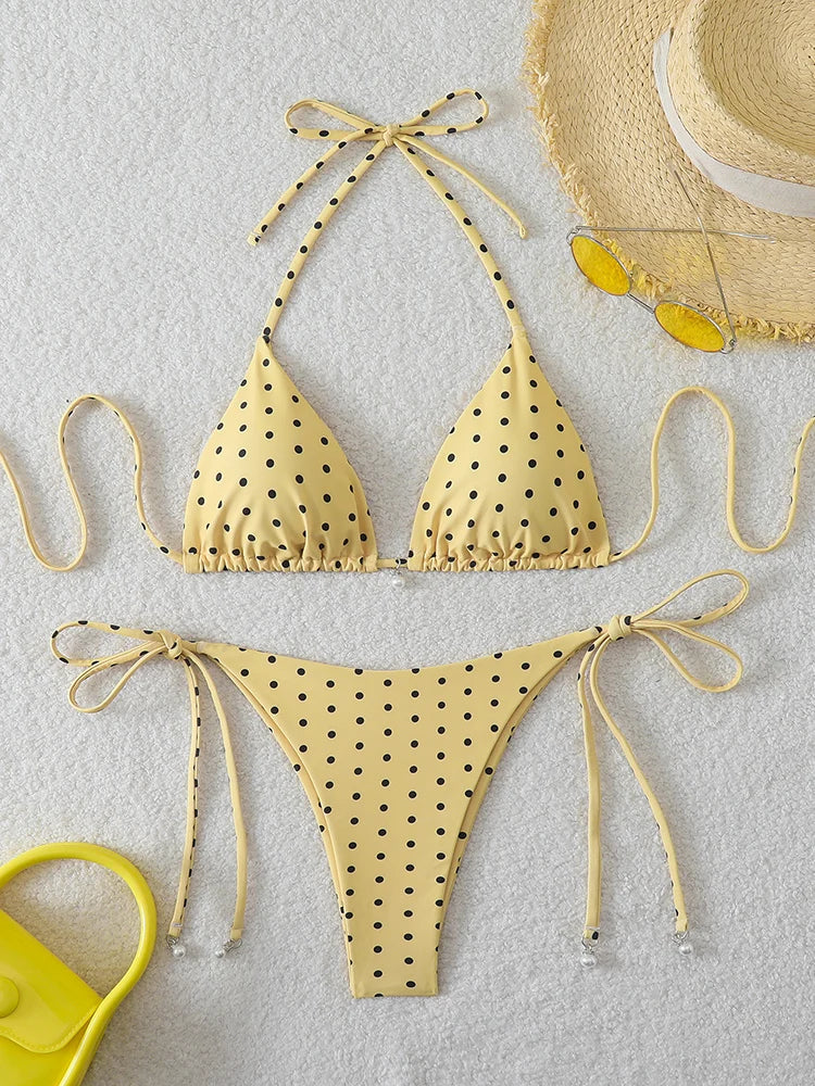 Trend Bikinis 2026 Women's Swimsuit Sexy Pearl Micro Bikinis Sets Dot Print Female Swimwear for Woman Bathing Suits Beachwear