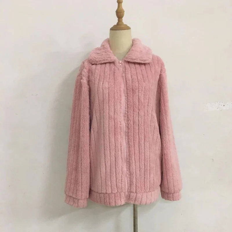 Autumn Winter Women Warm Furry Jacket New Fashion Patchwork Lapel Overcoat Female New Elegant Casual Communte Holiday Outerwears