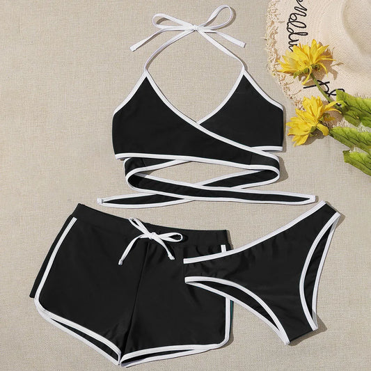 3 Pieces Sets Swimwear Female 2023 Summer Beachwear Sexy Push Up Swimming Bikini Swimsuit Shorts Women Bathing Suits Fashion