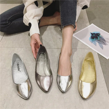 New Women's Shoes Bright Surface Soft Leather Comfortable Flat Shoes Pointed Solid Color Shallow Mouth Single Shoe Zapatos Mujer