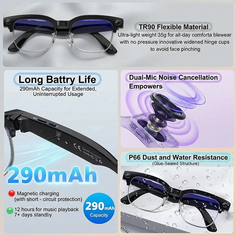 2026 New Upgrade Smart Glasses With Camera Video Recording AI Photo Recognition Bluetooth Call Translation Voice Sunglasses Men