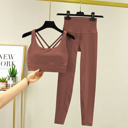 TRY TO BN Women's Tracksuit Yoga Sets Fitness Leggings Sports Bra Naked Sportwear Breathable Workout Two Pieces Suit Gym Clothes