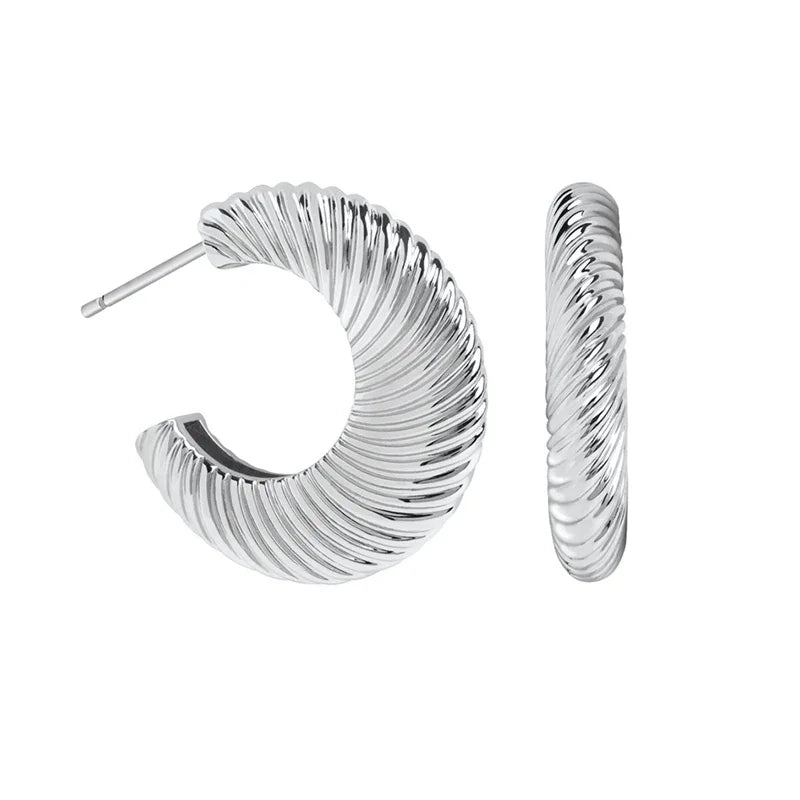 925 Sterling Silver Ear Needle Vintage C Shape Earrings For Women Triple Open Circle Piercing Stud Earrings Fashion Jewelry