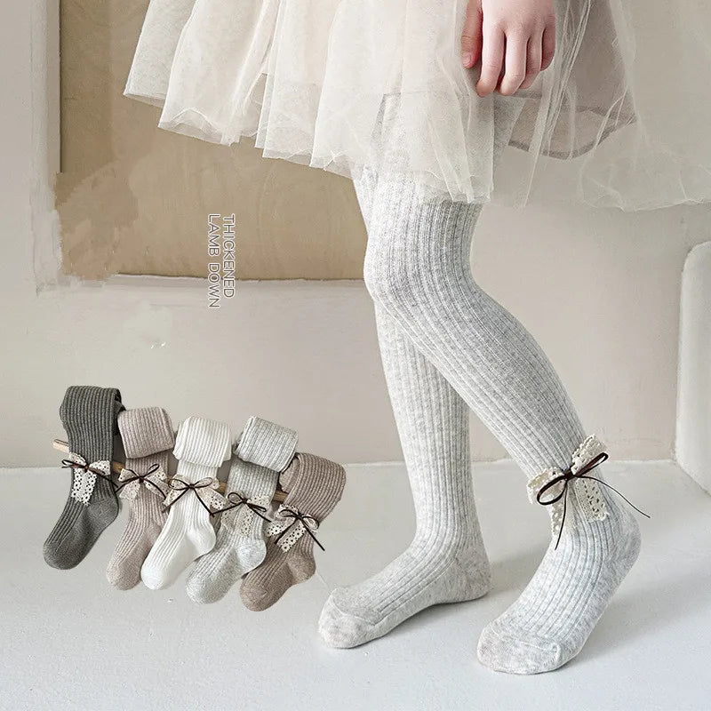 Children Cotton Tights Girls Cute Princess Bowknot Pantyhose Kids Stocking Baby Girls One-Piece Pantyhose Infant Knitted Tights
