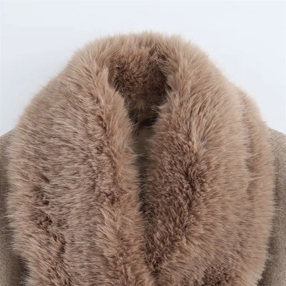 Women's Belt Warm Fur Collar Coat Flip Collar Pocket Button Decoration Autumn/Winter New Women's Wear