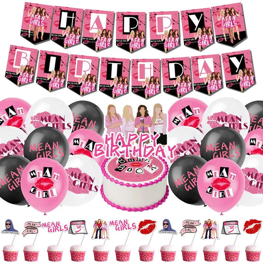 New Disney Cartoon Mean Girl Pink Theme Birthday Party Articles Latex Balloon Cake Decoration Banner Baby Shower Girl Kid Gift