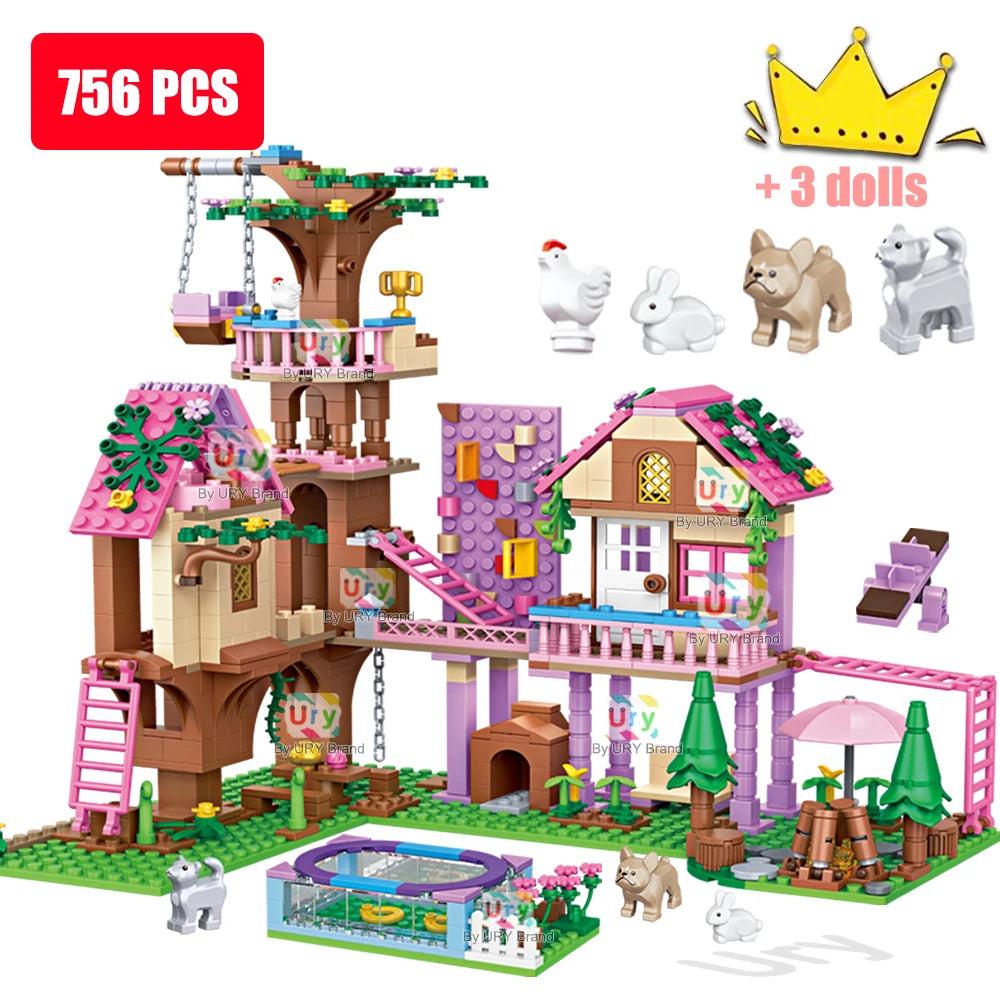 Friends City Tree House Summer Holiday Villa Castle Garden Swimming Pool Building Blocks Sets Figures DIY Toys for Girls Gifts