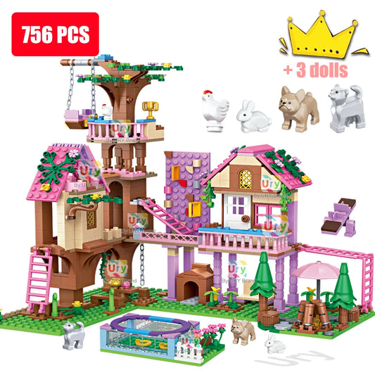 Friends City Tree House Summer Holiday Villa Castle Garden Swimming Pool Building Blocks Sets Figures DIY Toys for Girls Gifts