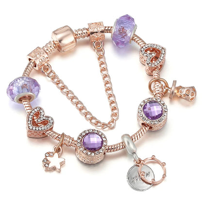 Spring Style Charms Bracelets For Women With Snake Chain Pink Daisy DIY Charms Beads Pendants Fashion Jewelry Dropshipping